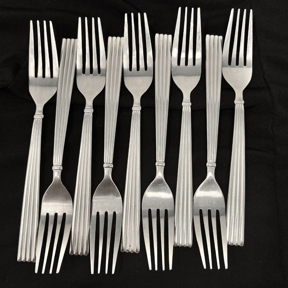 Cambridge Flatware Stainless‎ Ribbed Ridges Salad Forks 9 Pc Set - 7" length